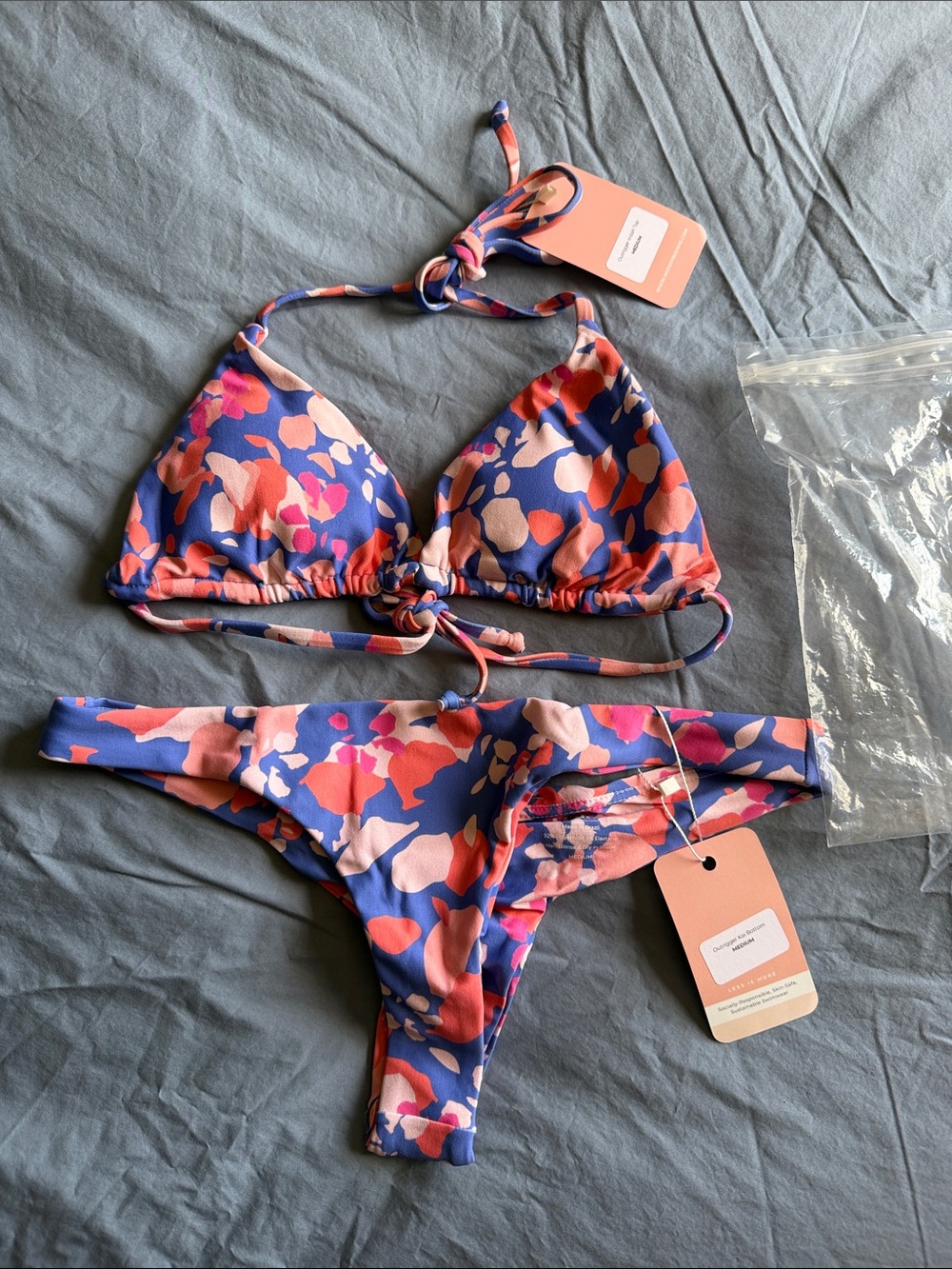 Midori Purple Pink Orange Floral Print Triangle Bikini